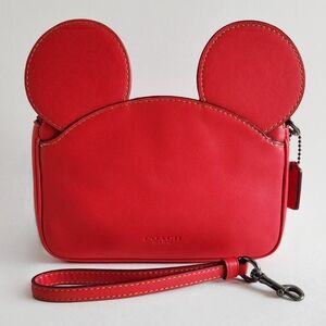 Coach × Disney Red Mickey Wristlet With Detachable Strap & Hang Tag